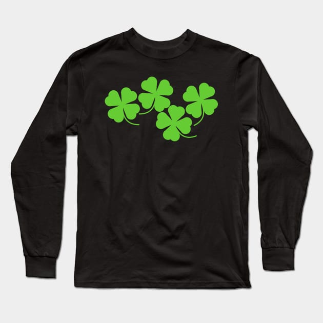 Four Leaf Lucky Clover Shamrock with Black Background Long Sleeve T-Shirt by Kelly Gigi